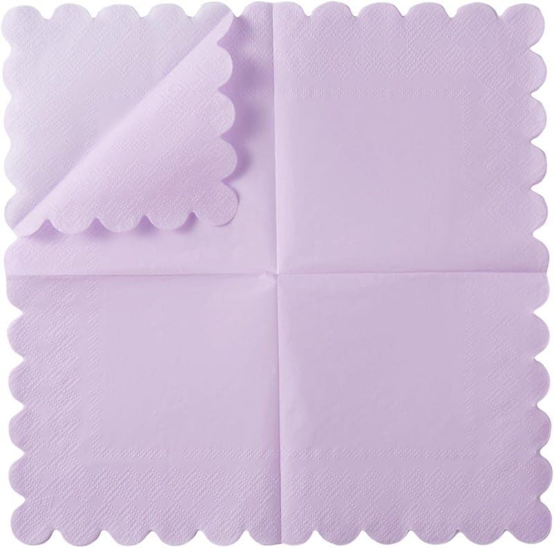 BEFORYOU 200 Pack Cocktail Napkin 2-Ply Scalloped Edged Dessert Napkins Folded 5 x 5 Inches Disposable Napkins for Dinner Wedding Birthday Party Bridal Anniversary Reception Event (Purple) - Image 3